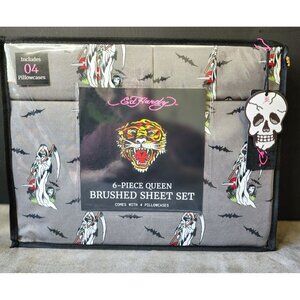 Ed Hardy Grim Reaper 6 Piece Queen Double Brushed Sheet Set
